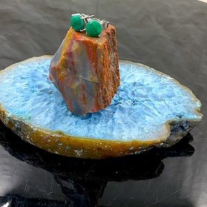 Sterling Silver Natural Emerald Gemstone Pierced Post Earrings.